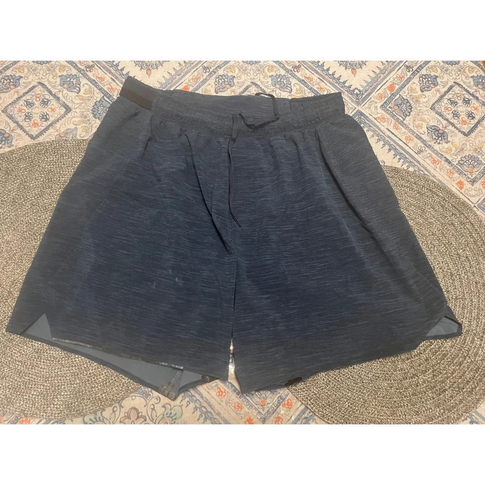 Lululemon Mens Pace Breaker Shorts Navy Blue Space Dye Athletic Gym Run 7